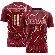 Load image into Gallery viewer, Custom Crimson City Cream Lightning Sublimation Soccer Uniform Jersey
