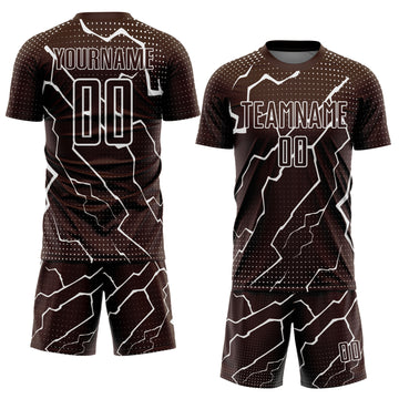 Custom Brown White Lightning Sublimation Soccer Uniform Jersey