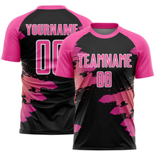 Load image into Gallery viewer, Custom Pink Black-White Splash Sublimation Soccer Uniform Jersey
