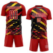 Load image into Gallery viewer, Custom Red Gold-Black Splash Sublimation Soccer Uniform Jersey
