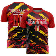 Load image into Gallery viewer, Custom Red Gold-Black Splash Sublimation Soccer Uniform Jersey
