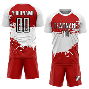 Custom Red White-Black Splash Sublimation Soccer Uniform Jersey