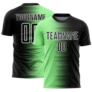 Custom Black Pea Green-White Gradient Line Sublimation Soccer Uniform Jersey