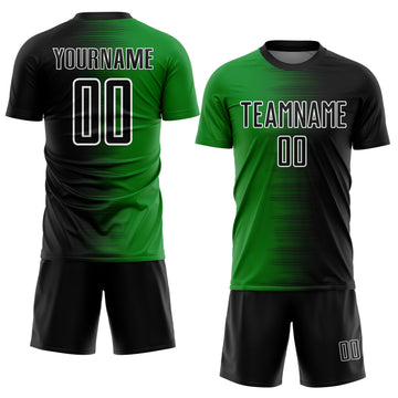 Custom Black Grass Green-White Gradient Line Sublimation Soccer Uniform Jersey