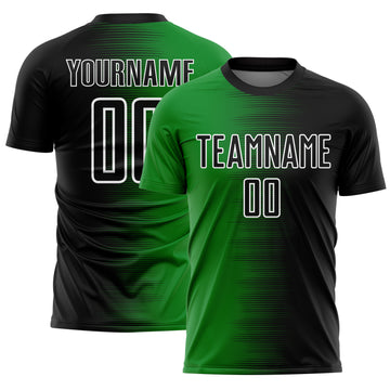 Custom Black Grass Green-White Gradient Line Sublimation Soccer Uniform Jersey