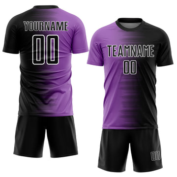 Custom Black Medium Purple-White Gradient Line Sublimation Soccer Uniform Jersey