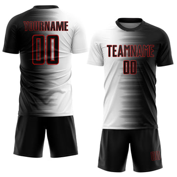 Custom Black White-Red Gradient Line Sublimation Soccer Uniform Jersey