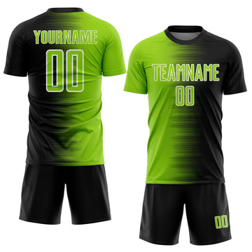 Custom Black Neon Green-White Gradient Line Sublimation Soccer Uniform Jersey