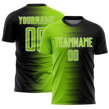 Custom Black Neon Green-White Gradient Line Sublimation Soccer Uniform Jersey