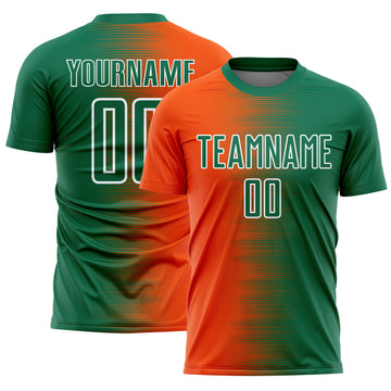 Custom Kelly Green Orange-White Gradient Line Sublimation Soccer Uniform Jersey