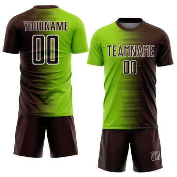 Custom Brown Neon Green-White Gradient Line Sublimation Soccer Uniform Jersey