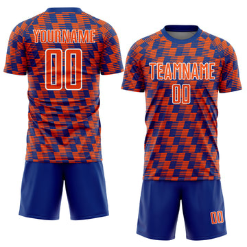 Custom Royal Orange-White Line Sublimation Soccer Uniform Jersey