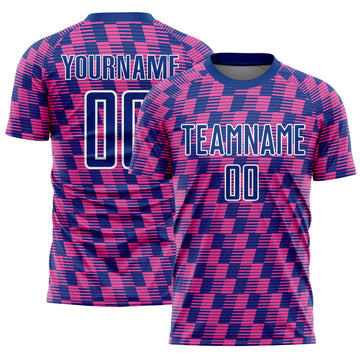 Custom Royal Pink-White Line Sublimation Soccer Uniform Jersey