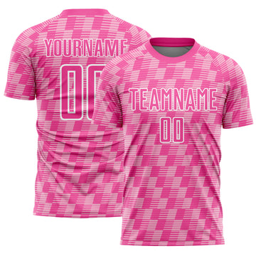 Custom Pink Light Pink-White Line Sublimation Soccer Uniform Jersey