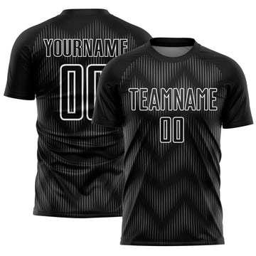 Custom Black Steel Gray-White Line Sublimation Soccer Uniform Jersey