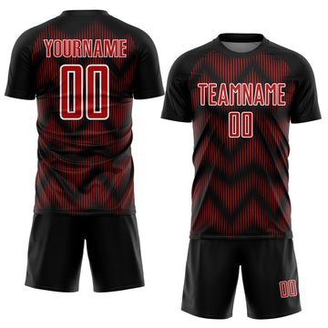 Custom Black Red-White Line Sublimation Soccer Uniform Jersey