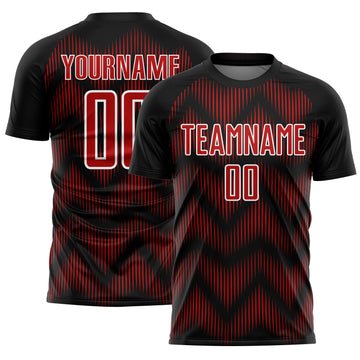 Custom Black Red-White Line Sublimation Soccer Uniform Jersey