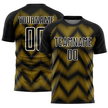 Custom Black Yellow-White Line Sublimation Soccer Uniform Jersey