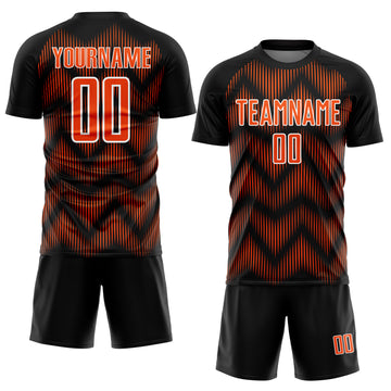 Custom Black Orange-White Line Sublimation Soccer Uniform Jersey