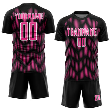 Custom Black Pink-White Line Sublimation Soccer Uniform Jersey