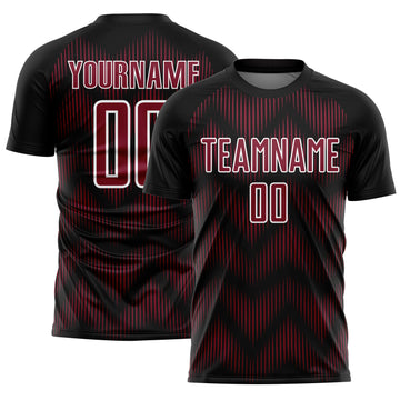 Custom Black Crimson-White Line Sublimation Soccer Uniform Jersey