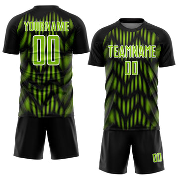 Custom Black Neon Green-White Line Sublimation Soccer Uniform Jersey