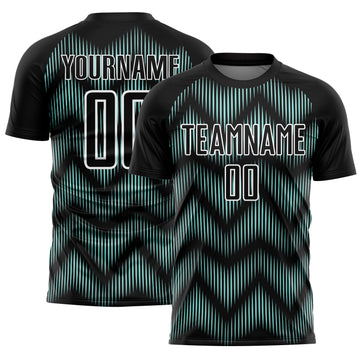 Custom Black Ice Blue-White Line Sublimation Soccer Uniform Jersey