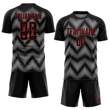 Custom Black Red-White Line Sublimation Soccer Uniform Jersey