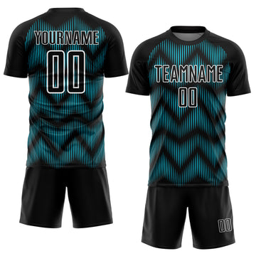 Custom Black Lakes Blue-White Line Sublimation Soccer Uniform Jersey