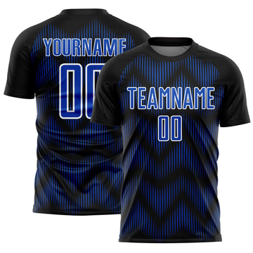 Custom Black Thunder Blue-White Line Sublimation Soccer Uniform Jersey