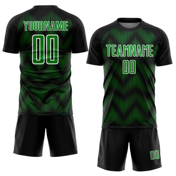 Custom Black Grass Green-White Line Sublimation Soccer Uniform Jersey