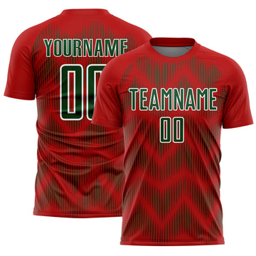 Custom Red Green-White Line Sublimation Soccer Uniform Jersey