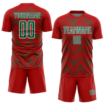 Custom Red Kelly Green-White Line Sublimation Soccer Uniform Jersey