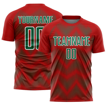 Custom Red Kelly Green-White Line Sublimation Soccer Uniform Jersey