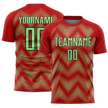 Custom Red Pea Green-Black Line Sublimation Soccer Uniform Jersey