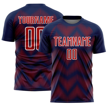 Custom Navy Red-White Line Sublimation Soccer Uniform Jersey