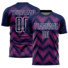 Load image into Gallery viewer, Custom Navy Pink-White Line Sublimation Soccer Uniform Jersey
