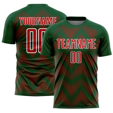 Custom Green Red-White Line Sublimation Soccer Uniform Jersey