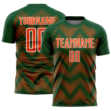 Custom Green Orange-White Line Sublimation Soccer Uniform Jersey