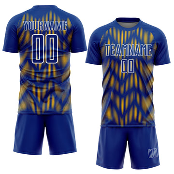 Custom Royal Gold-White Line Sublimation Soccer Uniform Jersey