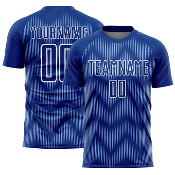 Custom Royal Light Blue-White Line Sublimation Soccer Uniform Jersey