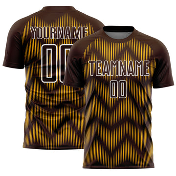 Custom Brown Gold-White Line Sublimation Soccer Uniform Jersey