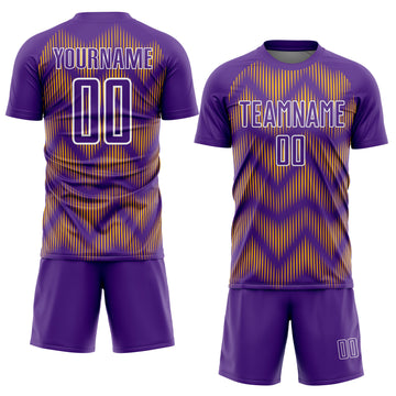 Custom Purple Gold-White Line Sublimation Soccer Uniform Jersey