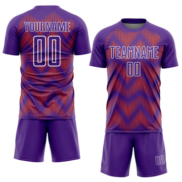 Custom Purple Orange-White Line Sublimation Soccer Uniform Jersey