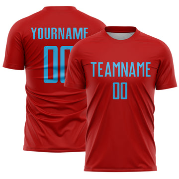 Custom Red Sky Blue Sublimation Soccer Uniform Jersey