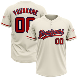 Custom Cream Red-Navy Two-Button Unisex Softball Jersey