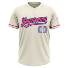 Load image into Gallery viewer, Custom Cream Light Blue Black-Pink Two-Button Unisex Softball Jersey
