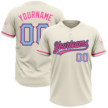 Load image into Gallery viewer, Custom Cream Light Blue Black-Pink Two-Button Unisex Softball Jersey
