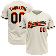 Load image into Gallery viewer, Custom Cream Brown-Orange Two-Button Unisex Softball Jersey
