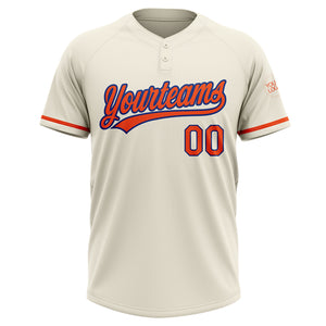 Custom Cream Orange-Royal Two-Button Unisex Softball Jersey